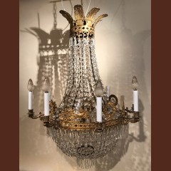 Lustre corbeille au char dApollon en bronze et cristal, époque Empire vers 1805 Lustres