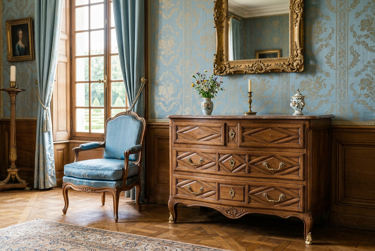 Commode en marqueterie, estampillée Migeon, Paris vers 1750 Commodes